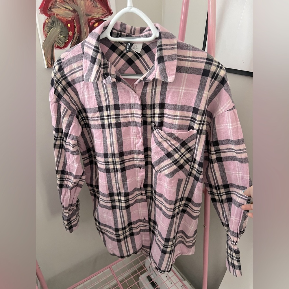 H&M Divided Oversized Pink Plaid Flannel shirt 🩷🩷